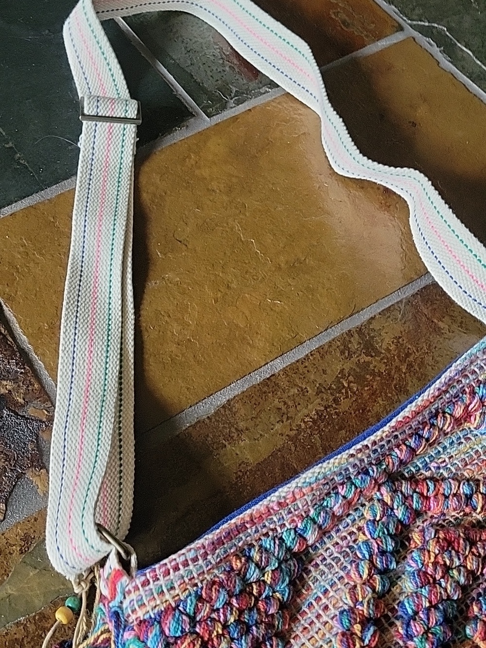 Multicolor Fringe Woven Crossbody Bag with Cream Strap - Picture 3 of 13